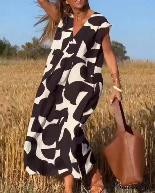 Printed V-neck Dress