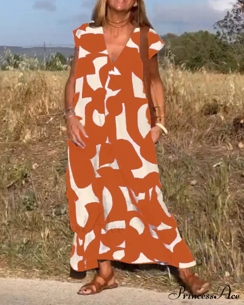 Printed V-neck Dress