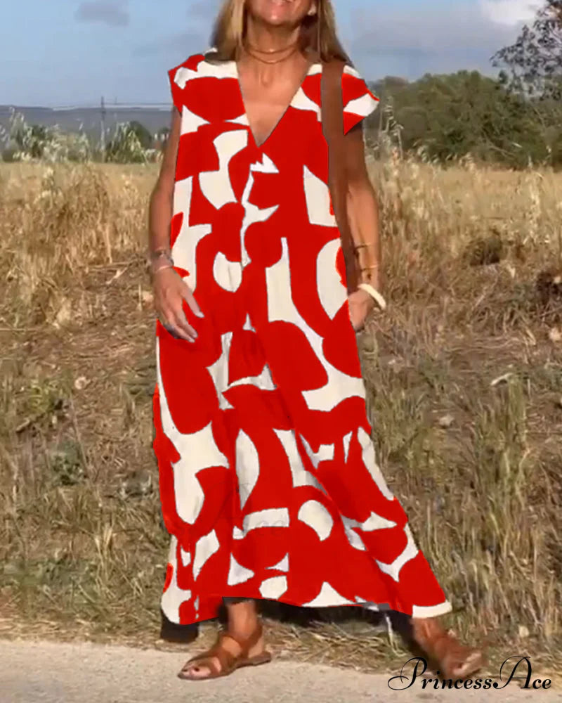 Printed V-neck Dress