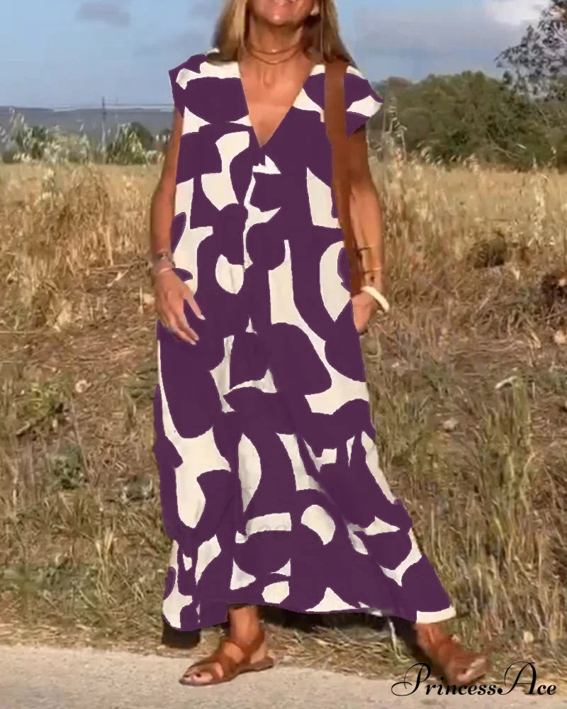 Printed V-neck Dress