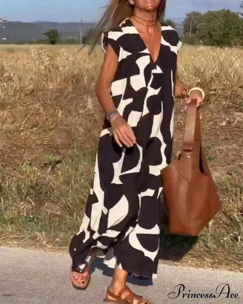 Printed V-neck Dress