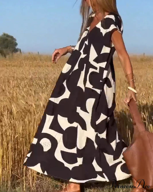 Printed V-neck Dress