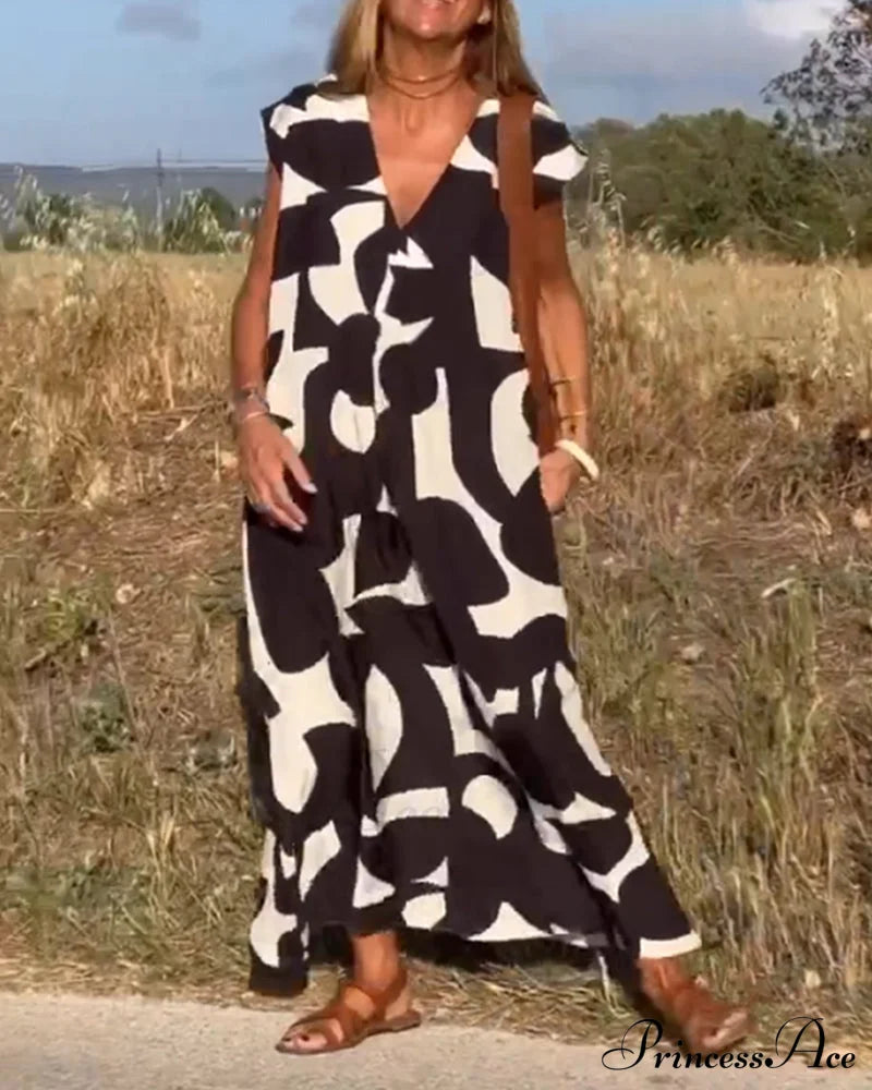 Printed V-neck Dress