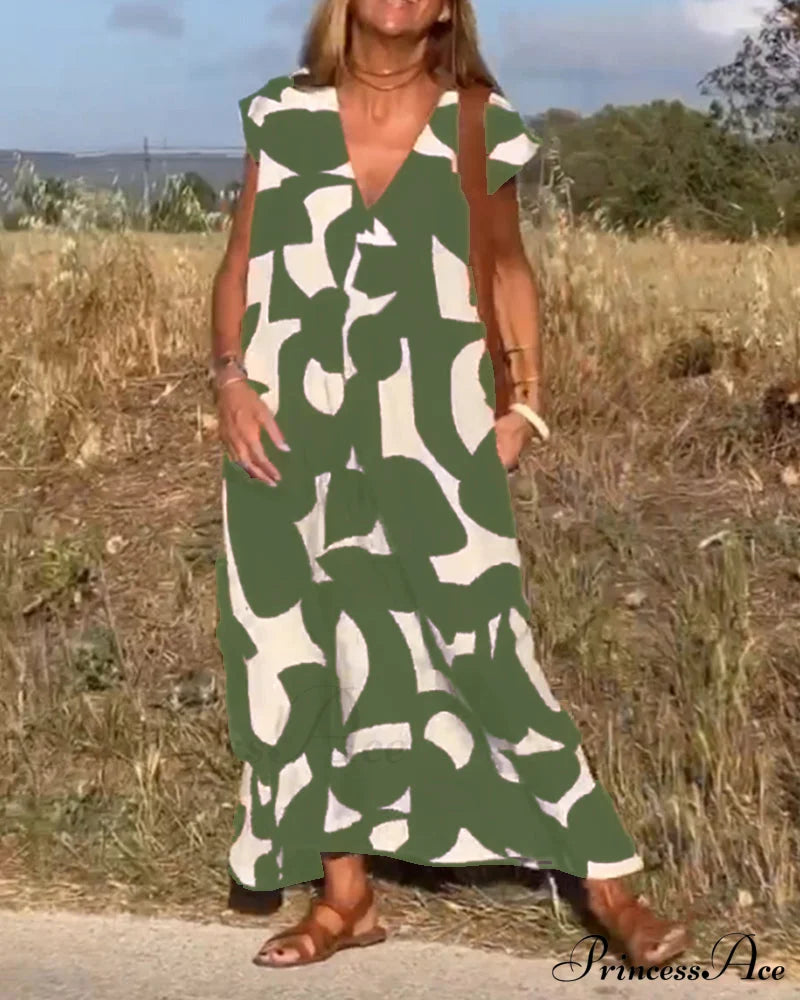 Printed V-neck Dress
