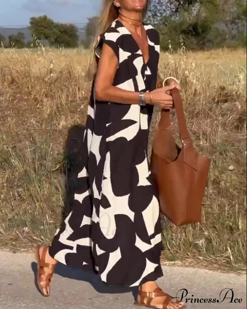Printed V-neck Dress
