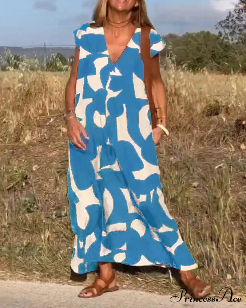 Printed V-neck Dress