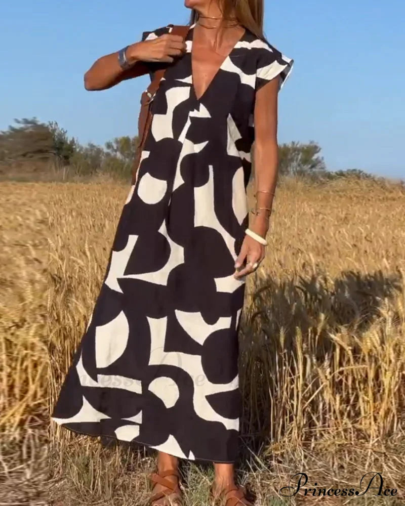 Printed V-neck Dress