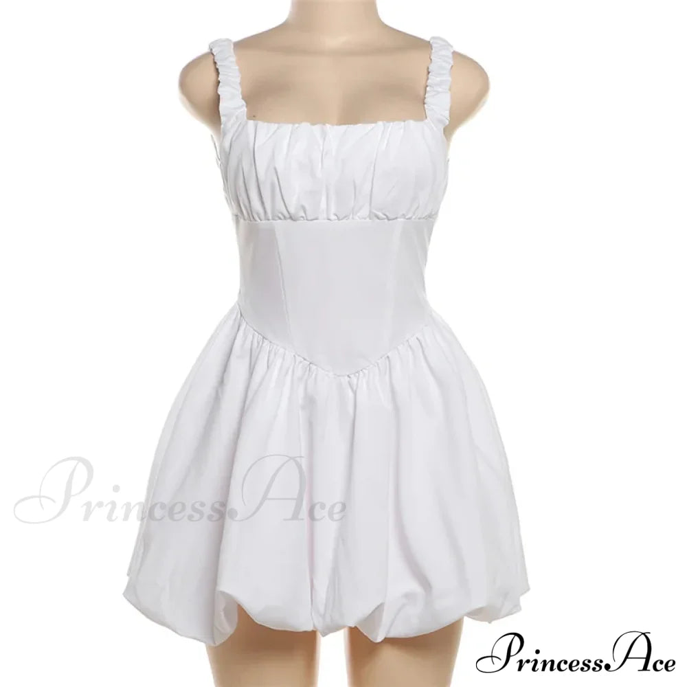 Puff Flare Square Charming Neck Strap Mini Dress