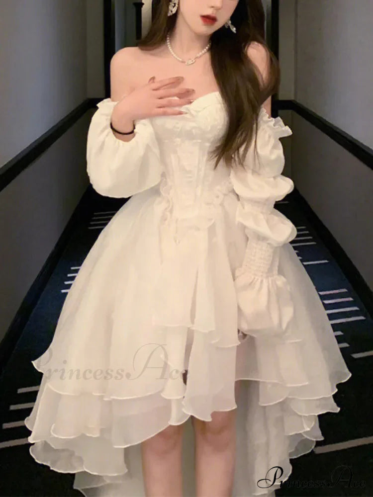 Puff sleeve casual Trendy fairy chiffon dress