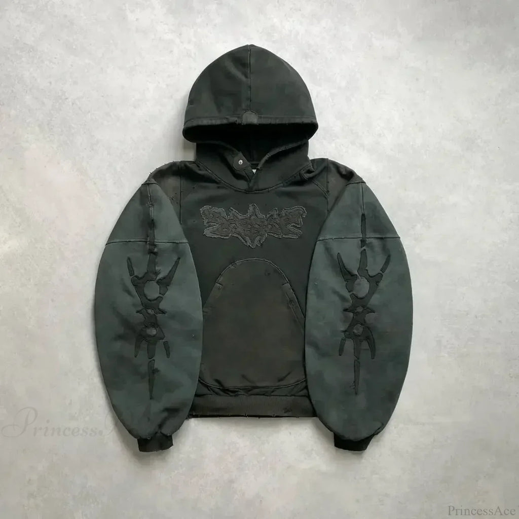 Punk Hip-Hop Embroidered Hoodie