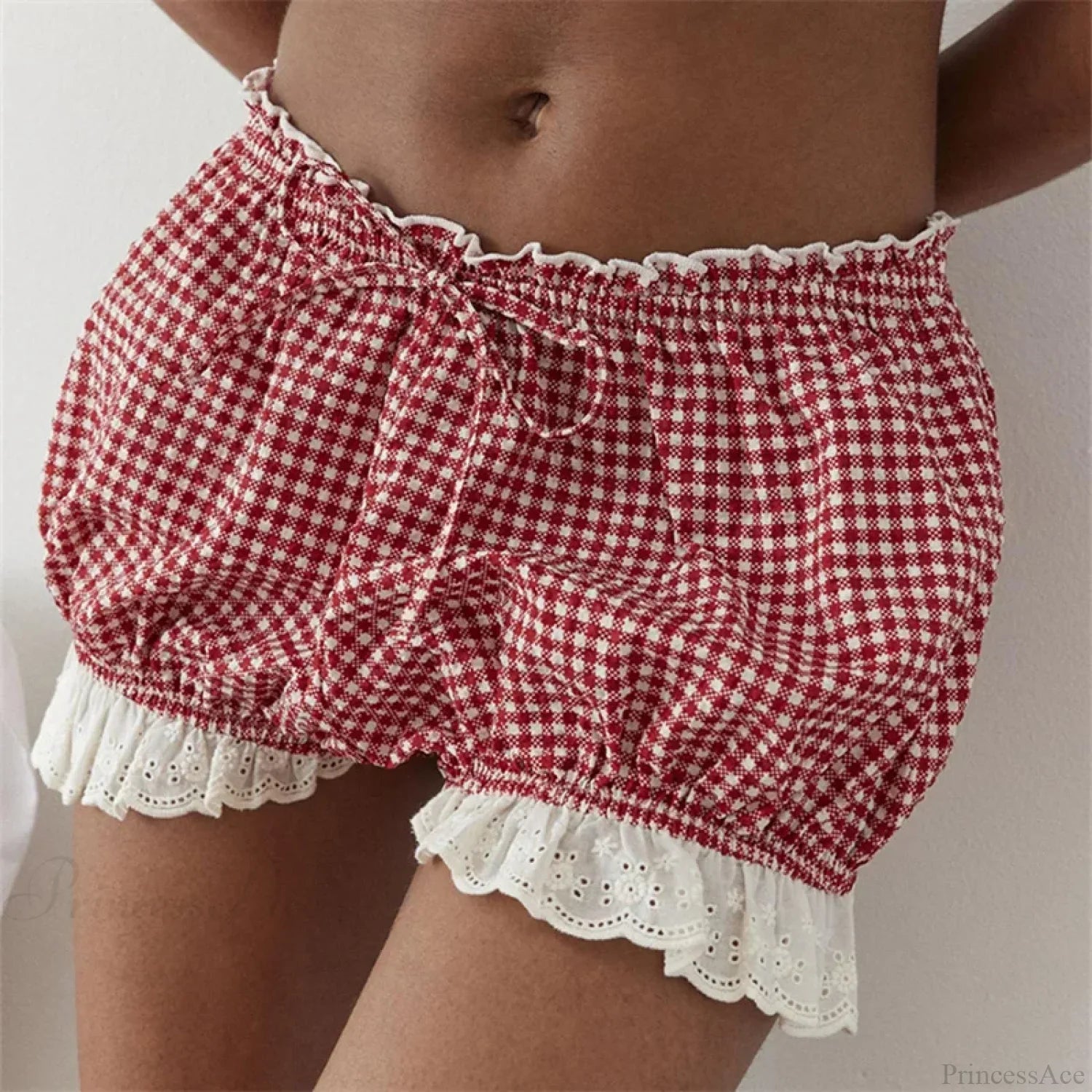 Red Gingham Lace Trim Bloomer Short