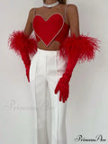 Red Heart Cut Out Graceful Rhinestone Strap Crop Top