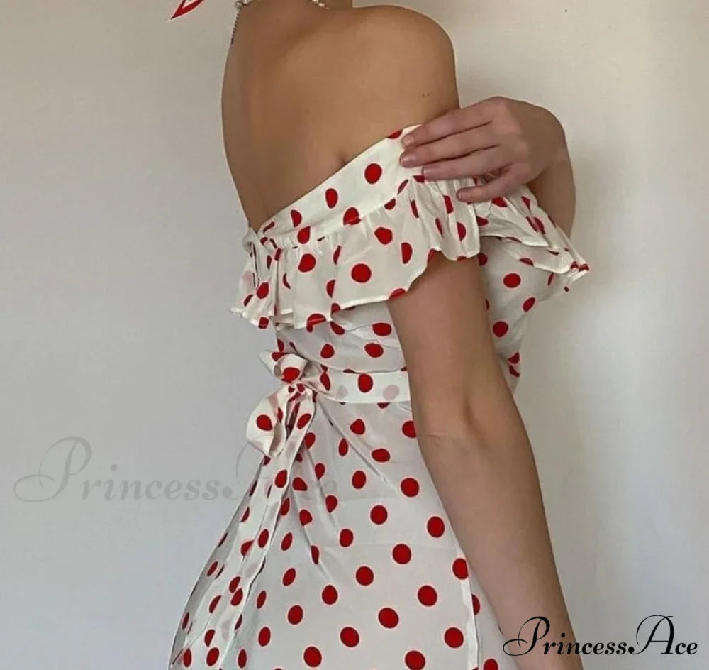Red Polka Dot Charming Off Shoulder Maxi Dress