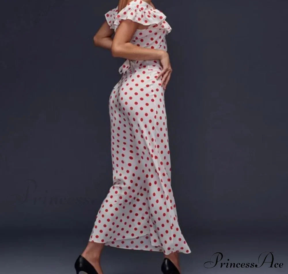 Red Polka Dot Charming Off Shoulder Maxi Dress