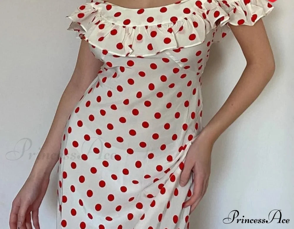 Red Polka Dot Charming Off Shoulder Maxi Dress