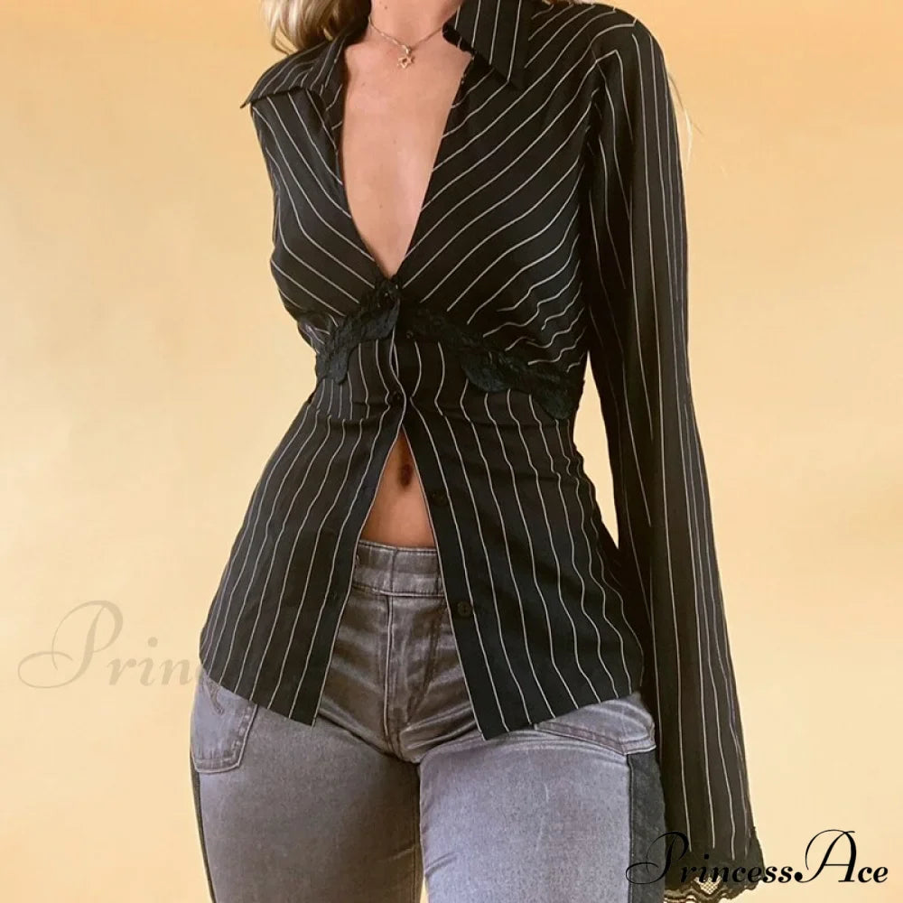 Retro Y2K Lace Patchwork Blouse