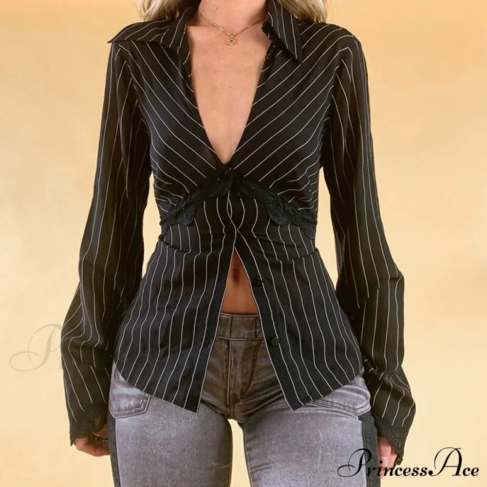Retro Y2K Lace Patchwork Blouse