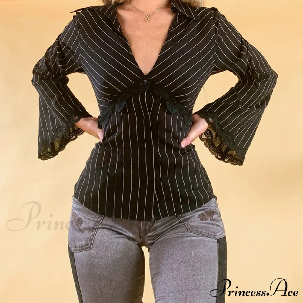 Retro Y2K Lace Patchwork Blouse