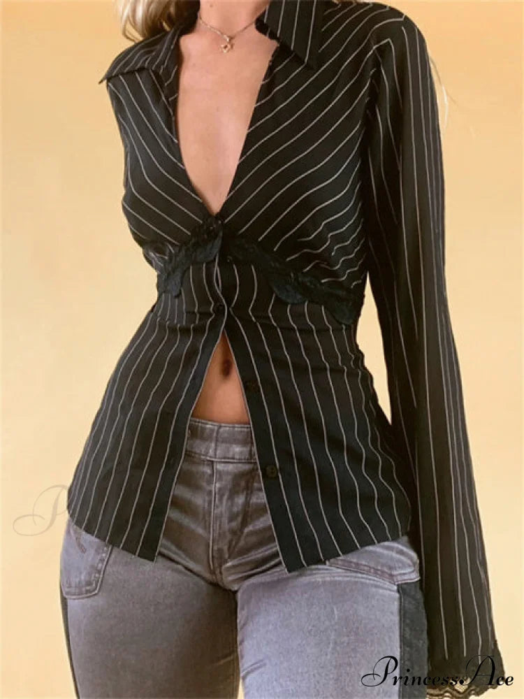 Retro Y2K Lace Patchwork Blouse