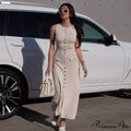 Ribbed Buttoned Stylish Midi Dress