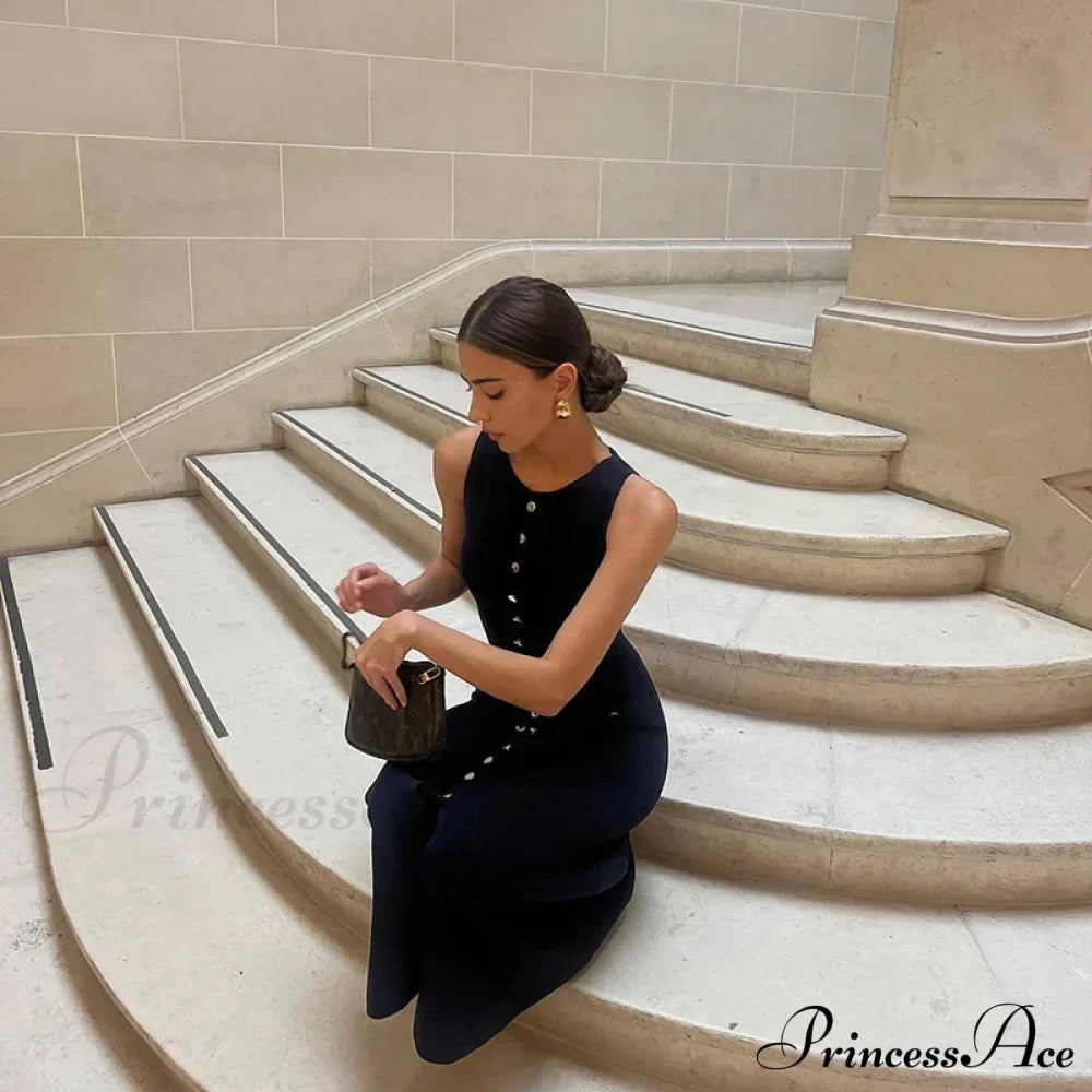 Ribbed Buttoned Stylish Midi Dress