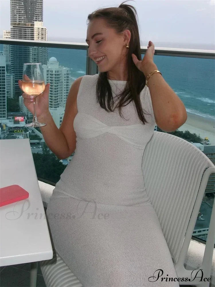 Ribbed Knit Bandeau Charming Sleeveless Midi Dress
