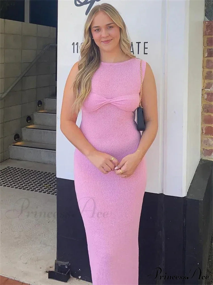 Ribbed Knit Bandeau Charming Sleeveless Midi Dress