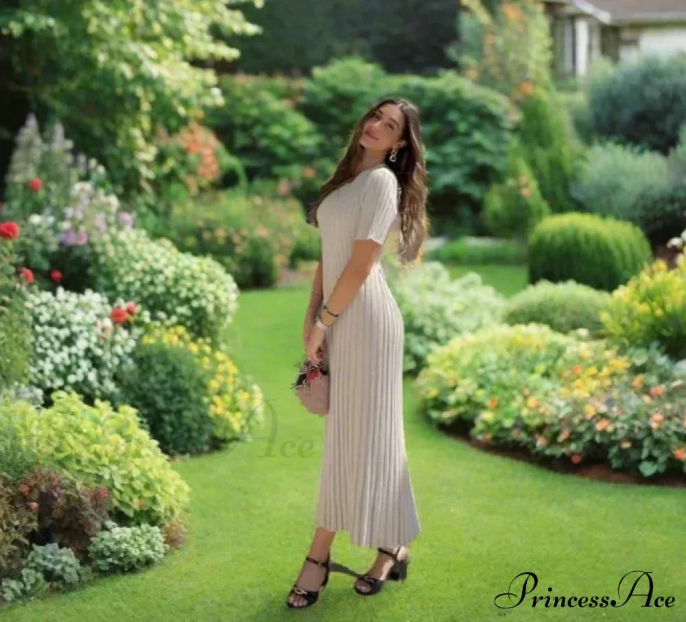 Ribbed Short Stylish Sleeve Maxi Dress&nbsp;