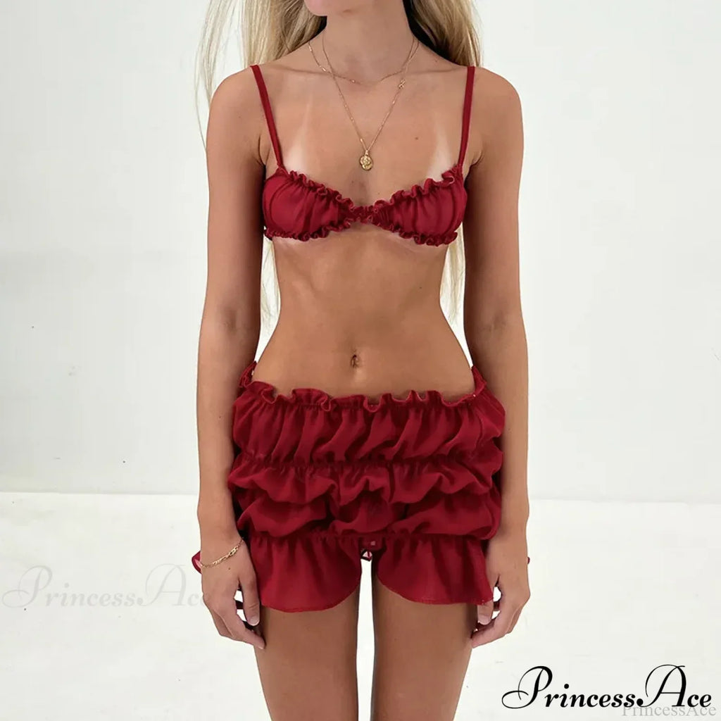 Ruched Bralette And Charming Mini Skirt Set