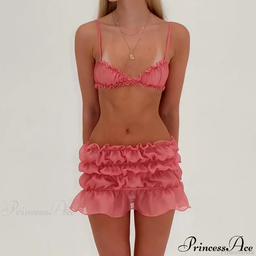 Ruched Bralette And Charming Mini Skirt Set