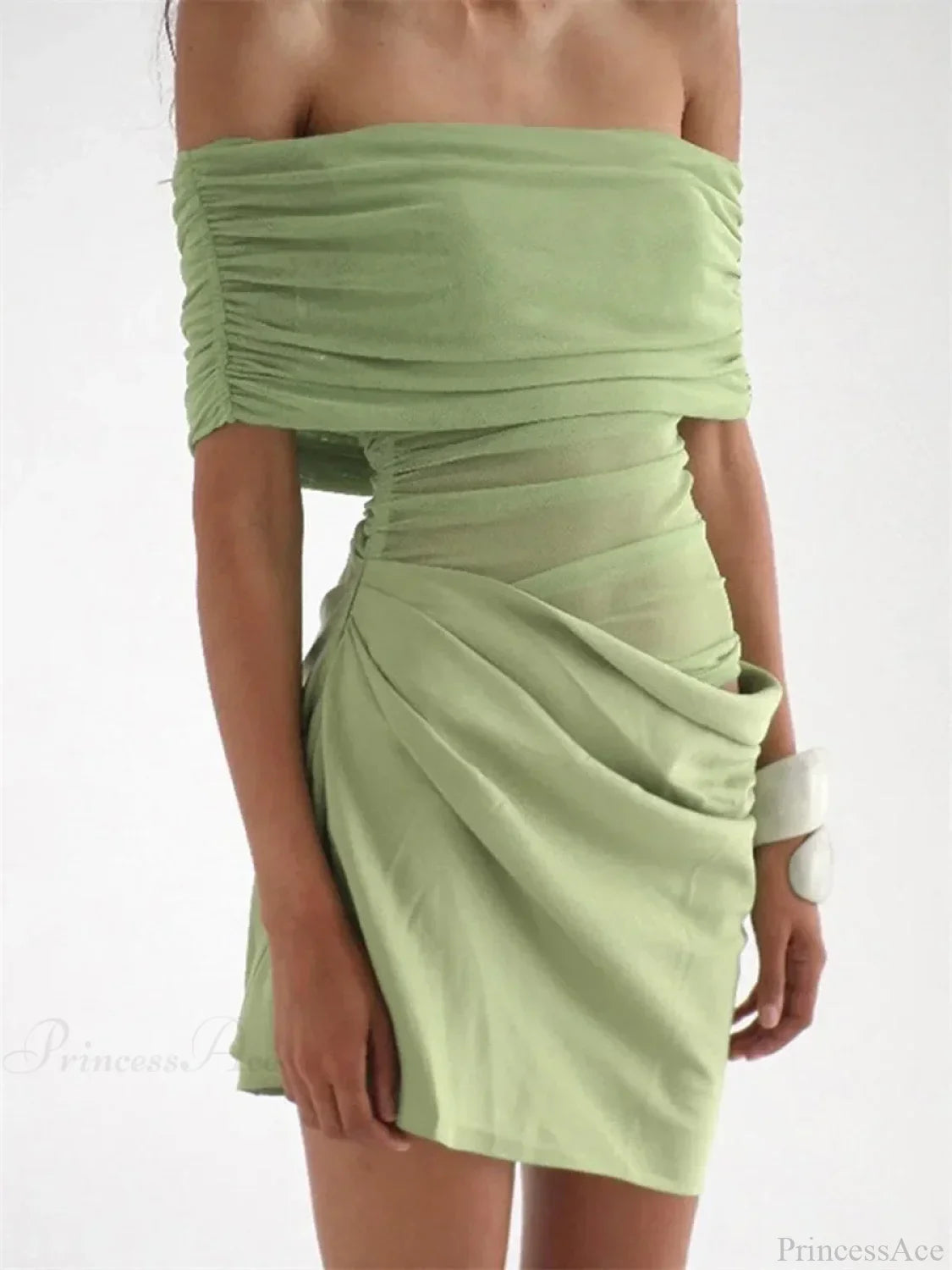Ruched Mesh Party Mini Dress