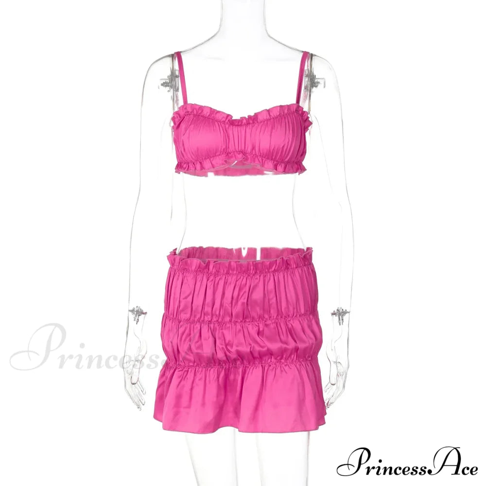 Ruched Satin Bralette Charming And Mini Skirt Set