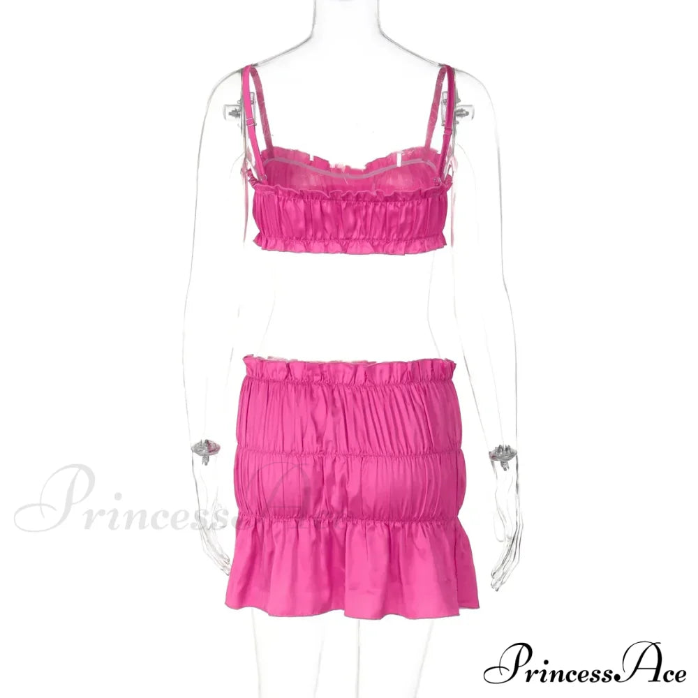 Ruched Satin Bralette Charming And Mini Skirt Set