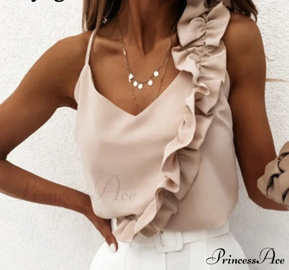 Ruffle Spaghetti Strap V Backless Top