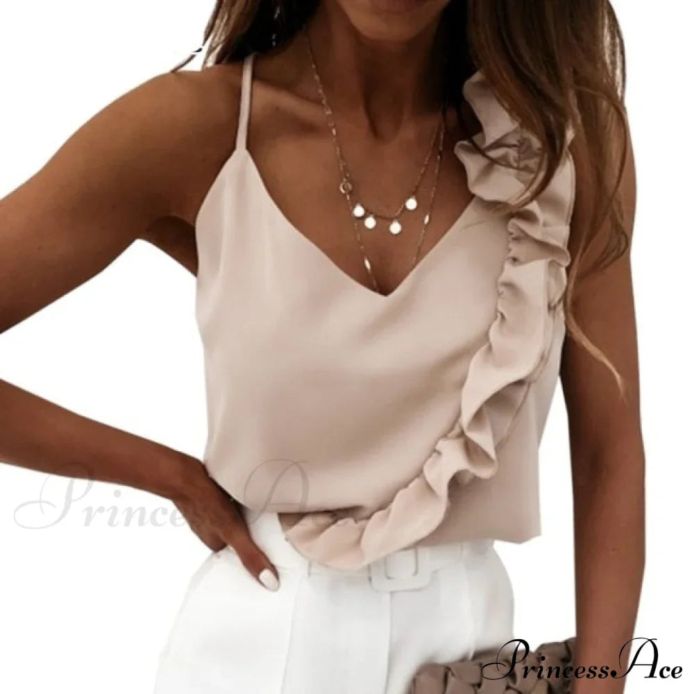 Ruffle Spaghetti Strap V Backless Top