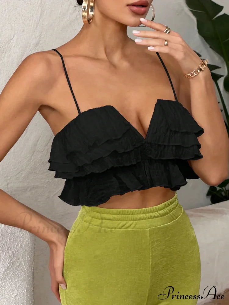 Ruffle Trim Crop Cami Top