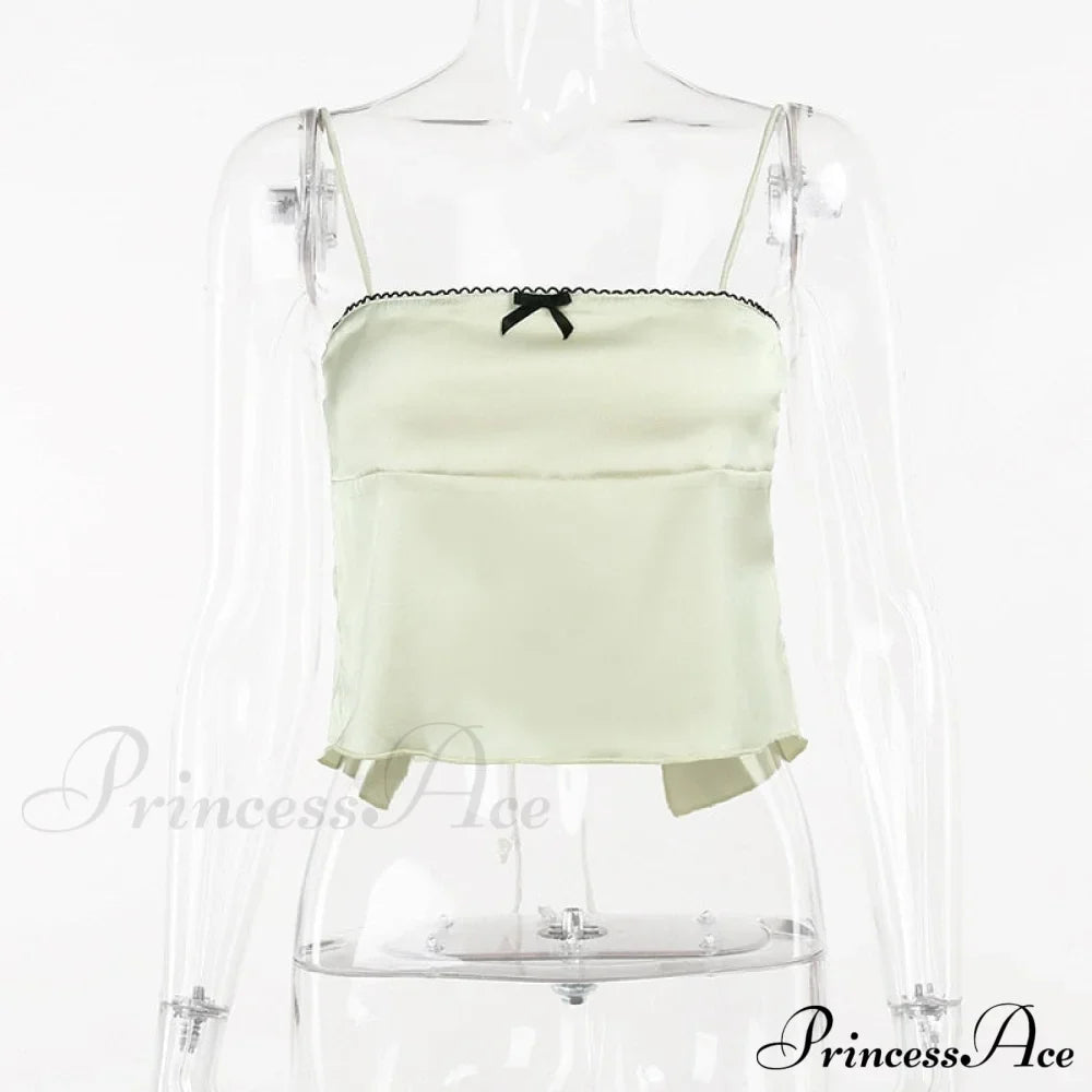 Satin Cami Bow Charming Backless Tie-Up Top