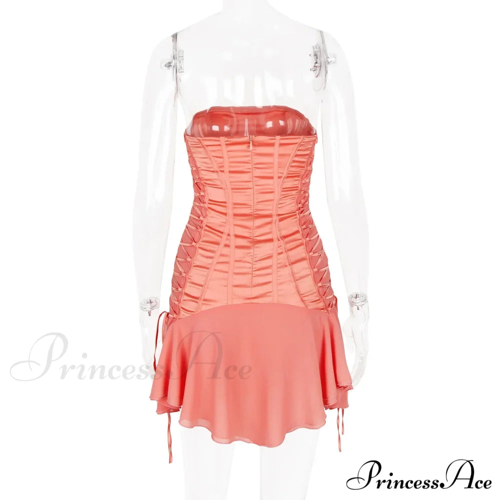Satin Lace Up Charming Bandage Strapless Mini Dress
