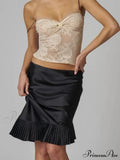 Satin Pleated Stylish Trim Midi Skirt