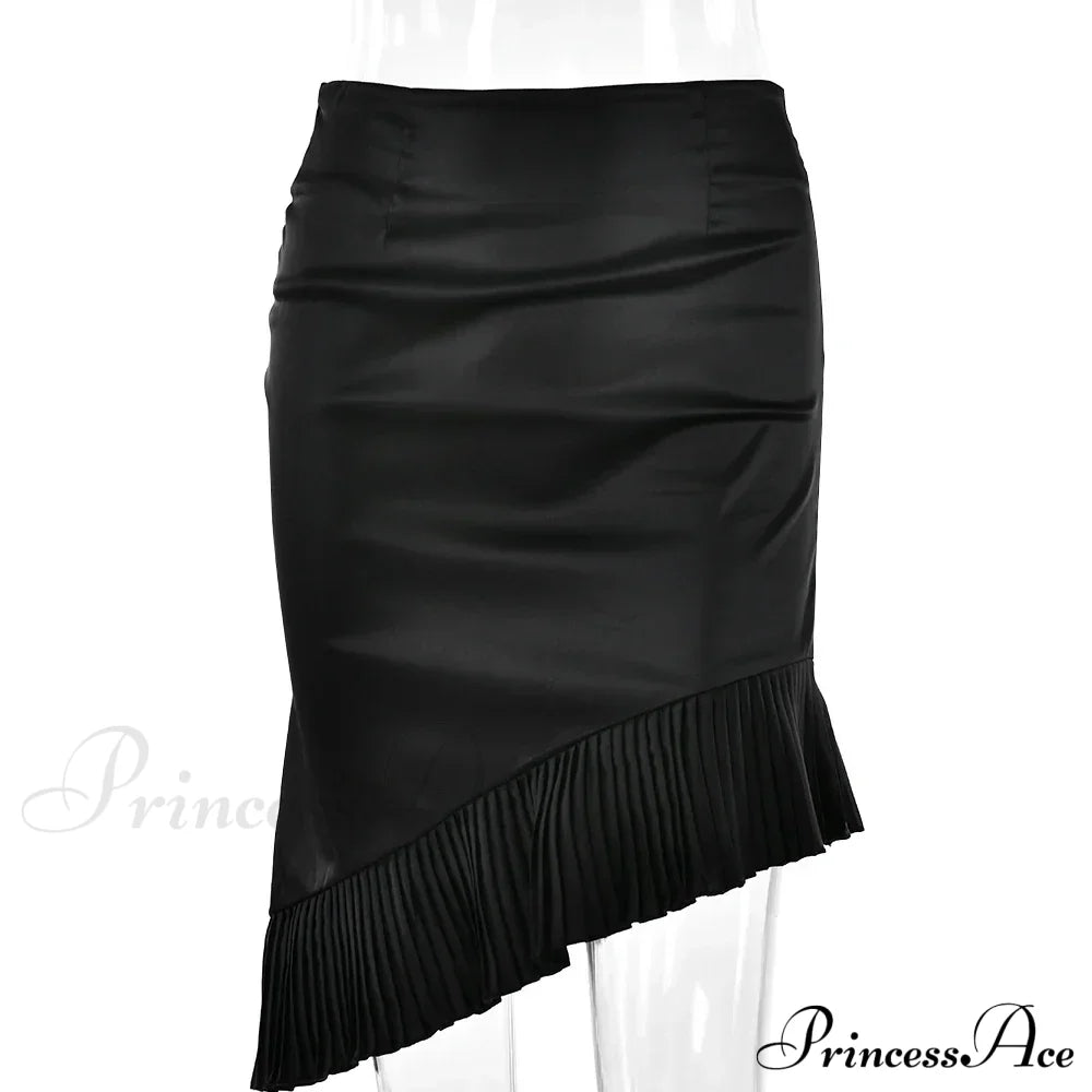 Satin Pleated Stylish Trim Midi Skirt