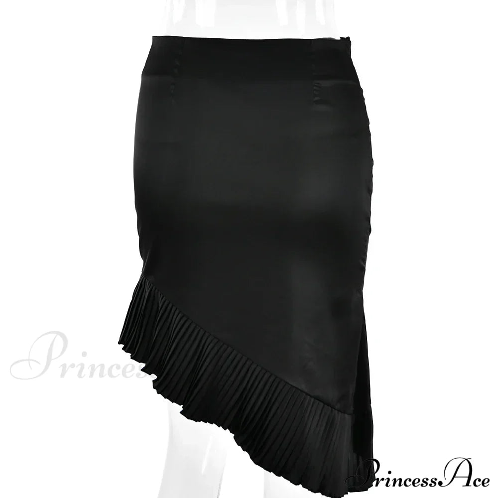 Satin Pleated Stylish Trim Midi Skirt