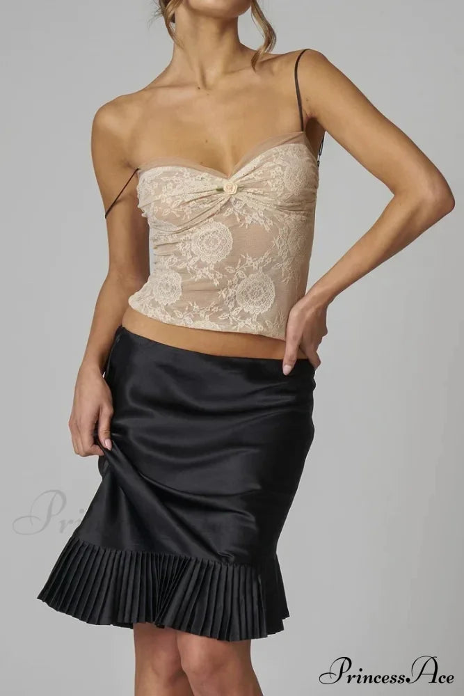 Satin Pleated Stylish Trim Midi Skirt