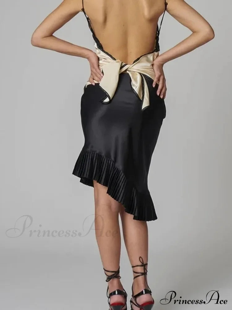 Satin Pleated Stylish Trim Midi Skirt