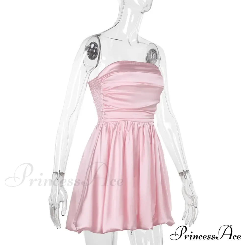Satin Puff Ruched Charming Tube Mini Dress