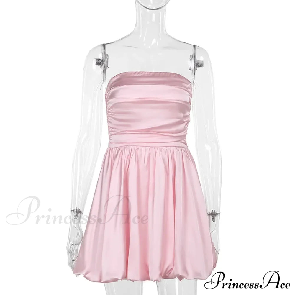 Satin Puff Ruched Charming Tube Mini Dress