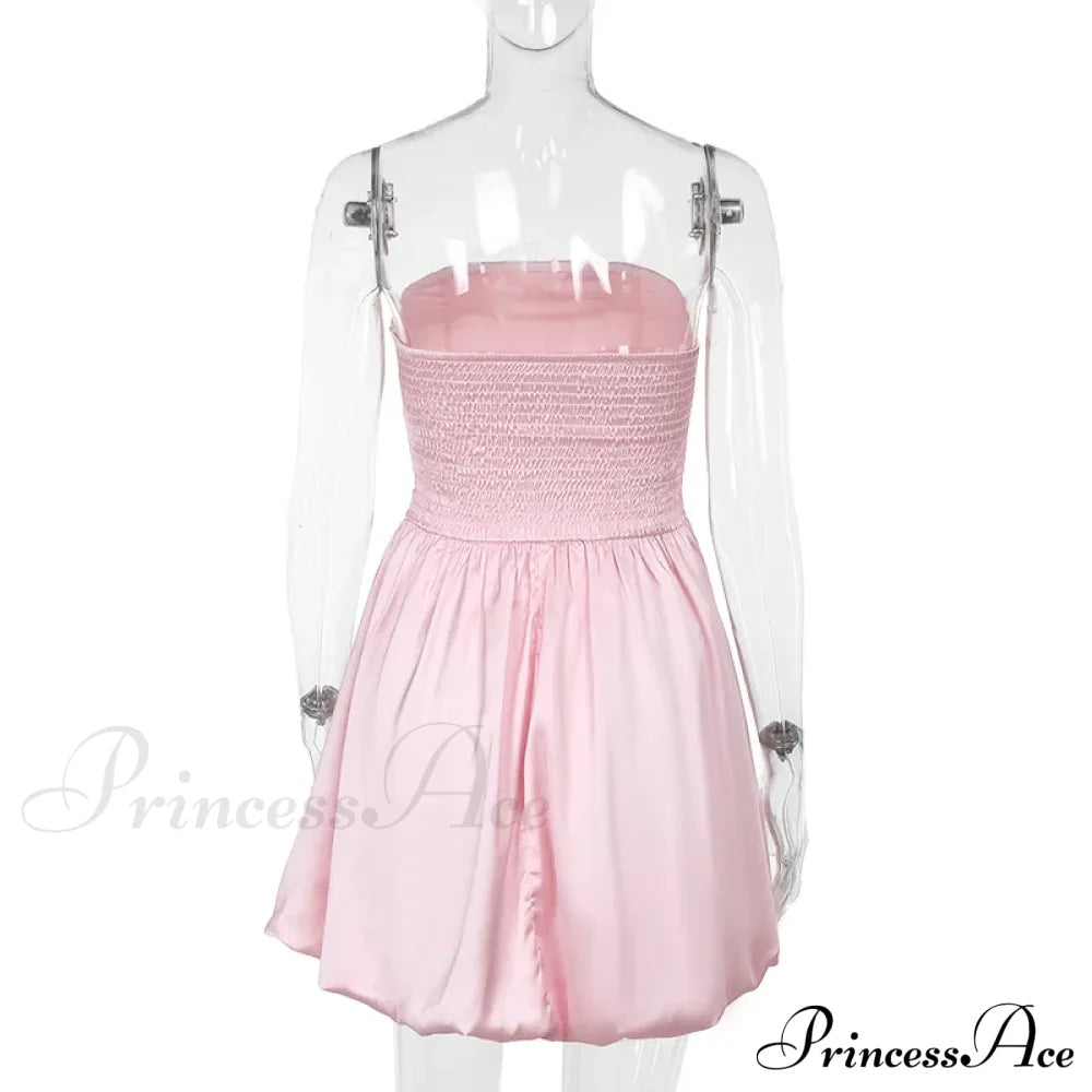 Satin Puff Ruched Charming Tube Mini Dress