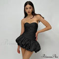 Satin Ruched Stylish Puff Mini Dress