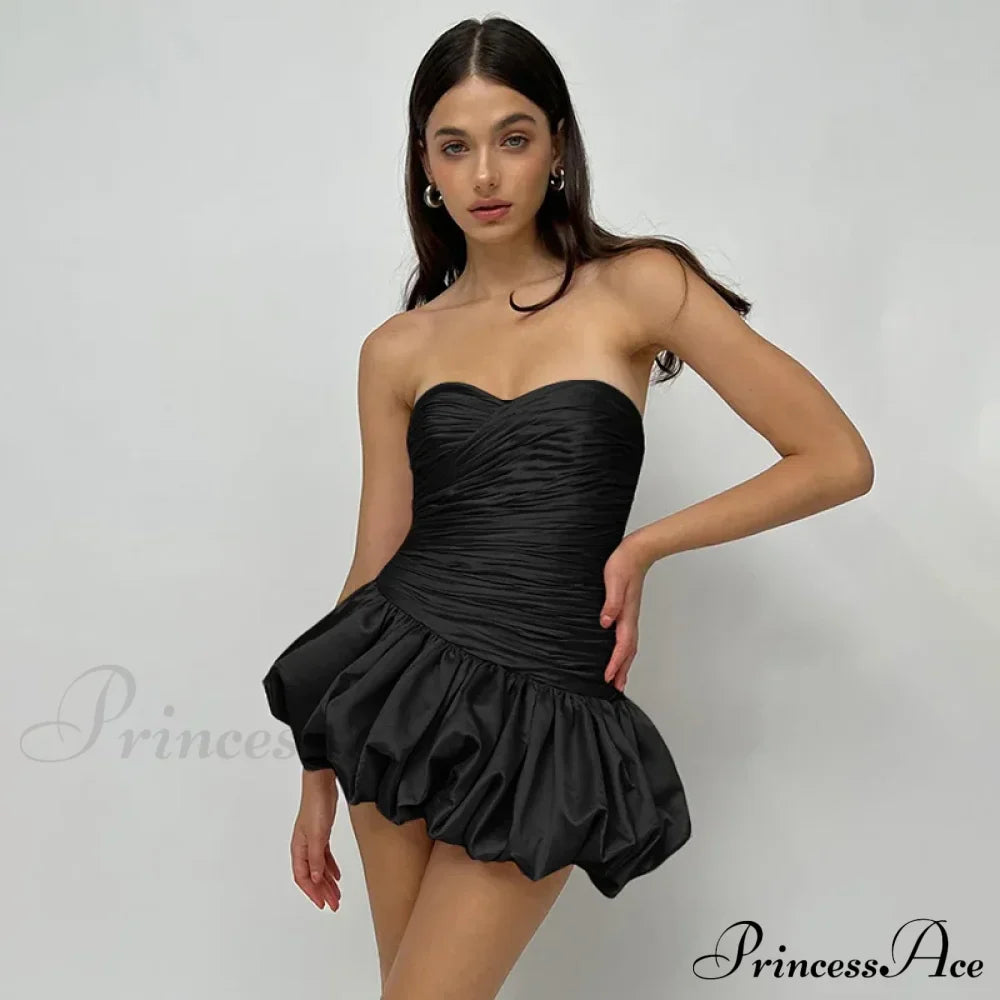 Satin Ruched Stylish Puff Mini Dress