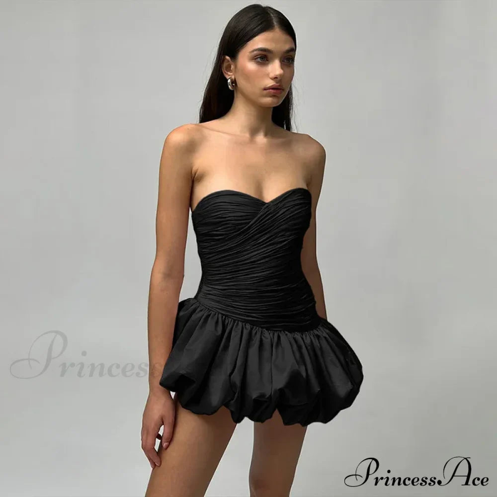 Satin Ruched Stylish Puff Mini Dress