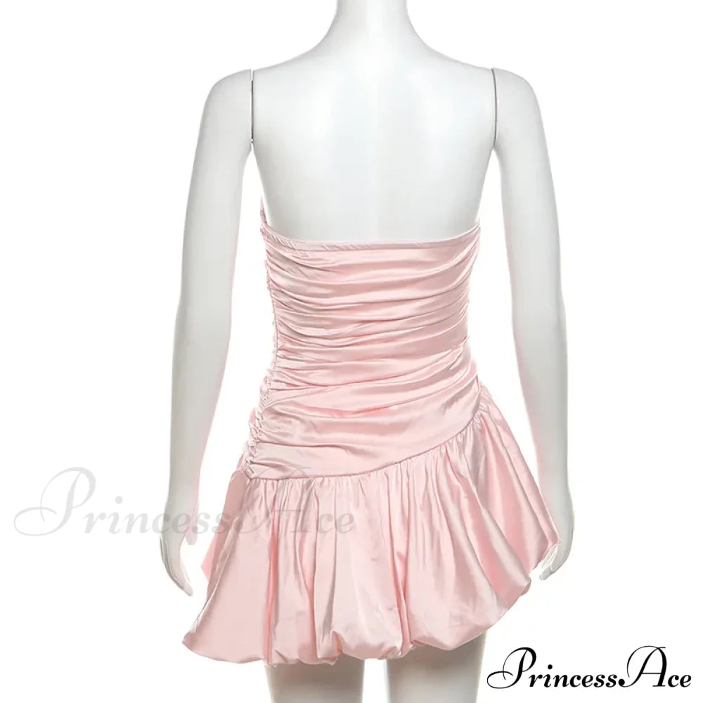 Satin Ruched Stylish Puff Mini Dress